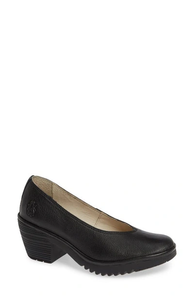Shop Fly London Walo Pump In Black Mousse Leather