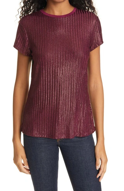 Shop Ted Baker Catrino Metallic Stripe Fitted Tee In Oxblood