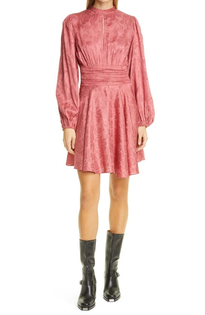 Shop Bytimo Jacquard Gathers Long Sleeve Minidress In Rose