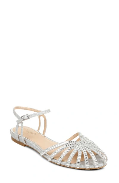 Jewel Badgley Mischka Women's Perla Flat Evening Sandal Women's Shoes In Silver  Glitter | ModeSens