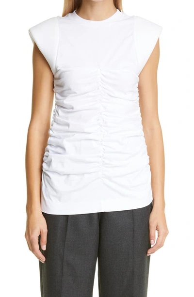 Shop Ganni Ruched Organic Cotton T-shirt In Bright White