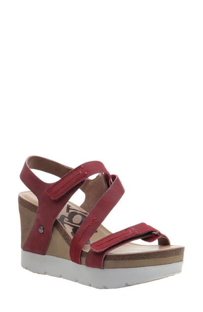 Shop Otbt Wavey Wedge Sandal In Hunting Red Nubuck Leather