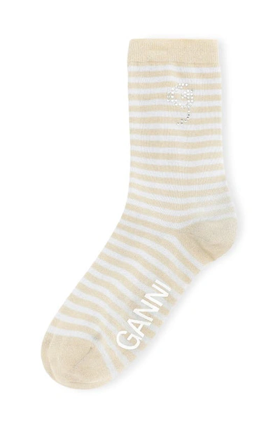 Shop Ganni Sparkle Stripe Crew Socks In Heather