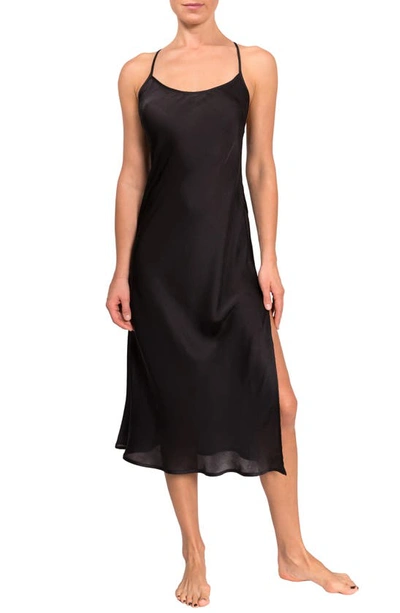 Shop Everyday Ritual Sloan T-back Satin Slip Nightgown In Obsidian
