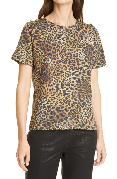 Shop Veronica Beard Carla Button Detail Leopard Print T-shirt In Brown Multi