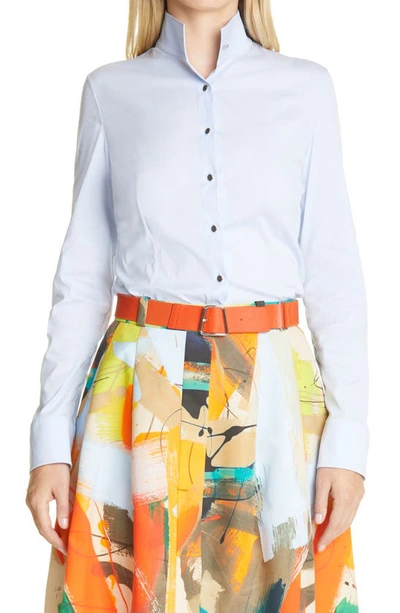 Shop Akris Mandarin Collar Blouse In Ice