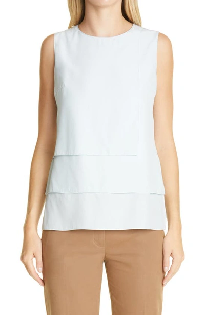 Shop Akris Tiered Silk Crepe Sleeveless Top In Ice Blue
