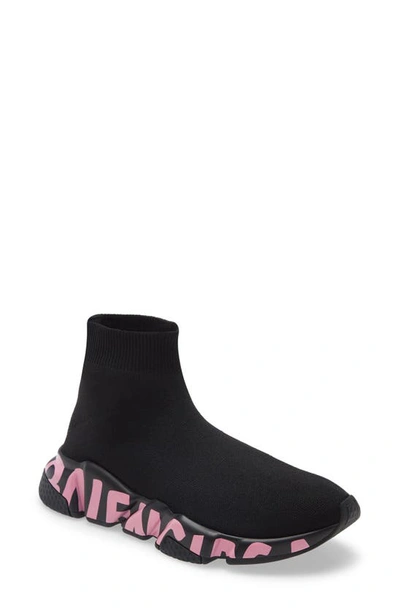 Shop Balenciaga Mid Speed Sock Sneaker In Black/ Black/ Pink