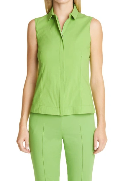 Shop Akris Zip Front Sleeveless Stretch Cotton Top In Pure Green