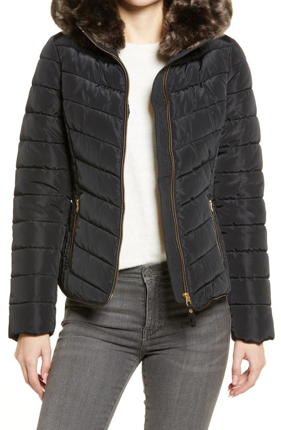 Joules Gosway Puffer Jacket With Removable Faux Fur Trim In Black ...