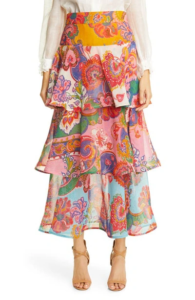 Shop Zimmermann The Lovestruck Paisley Tiered Cotton & Silk Skirt In Mixed Paisley Floral