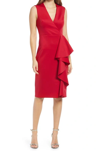 Shop Eliza J Ruffle Sleeveless Body-con Cocktail Dress In Red