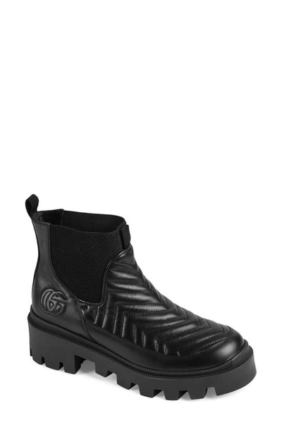 Shop Gucci Frances Matelassé Chelsea Boot In Black/ Black