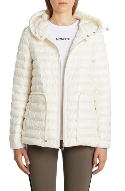 Shop Moncler Raie Tie Waist Water Resistant Lightweight Down Puffer Jacket In White