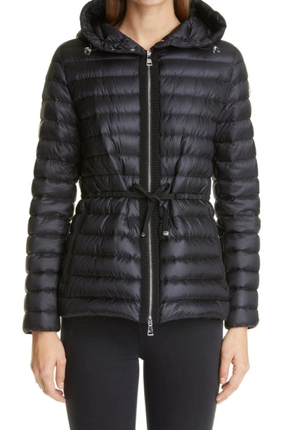 Shop Moncler Raie Tie Waist Water Resistant Lightweight Down Puffer Jacket In Black