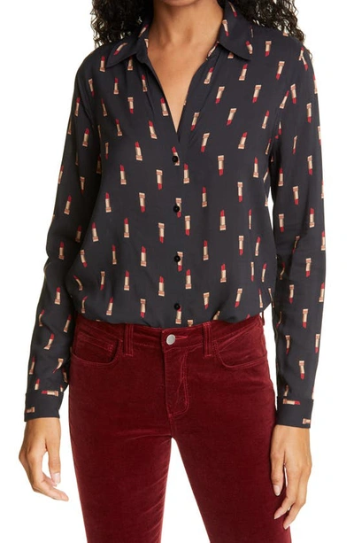 Shop L Agence Holly Lipstick Print Blouse In Muted Lipstick Print