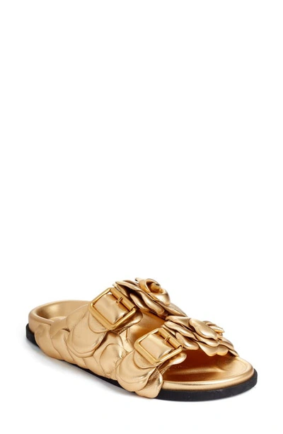 Shop Valentino Atelier 03 Rose Edition Metallic Slide Sandal In Antique Brass/ Nero
