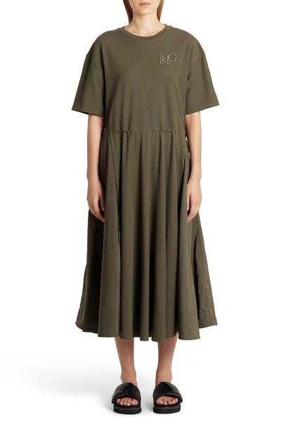 Shop Moncler Drawstring Waist Midi T-shirt Dress In Military