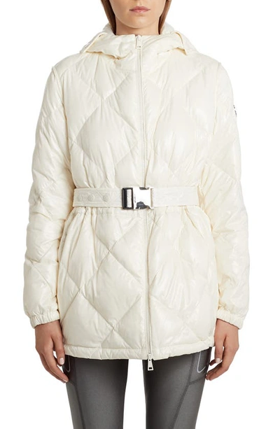 Shop Moncler Sargas Belted Water Resistant Down Puffer Coat In White