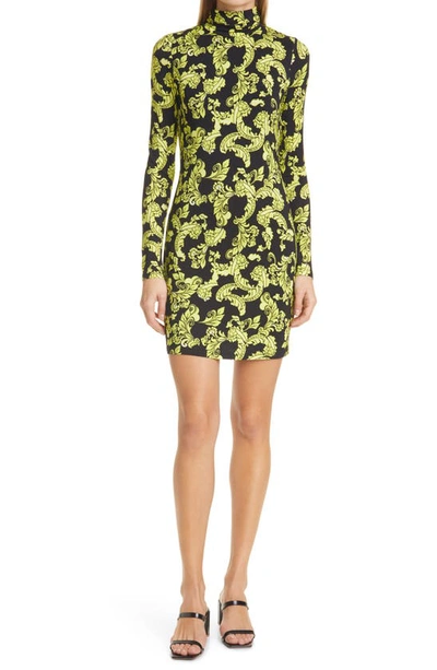 Shop Alice And Olivia Delora Scrollwork Print Long Sleeve Dress In Show Me Love Lime Punch Multi