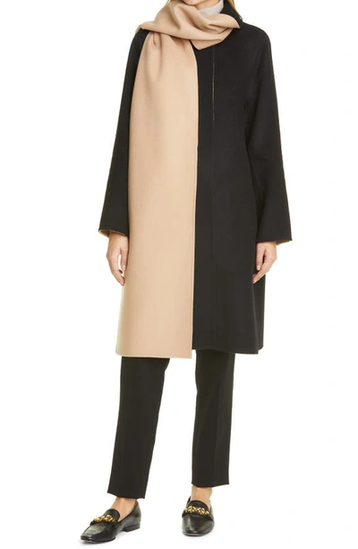 Shop Theory Luxe New Wool & Cashmere Detachable Scarf Coat In Black/ Palomino