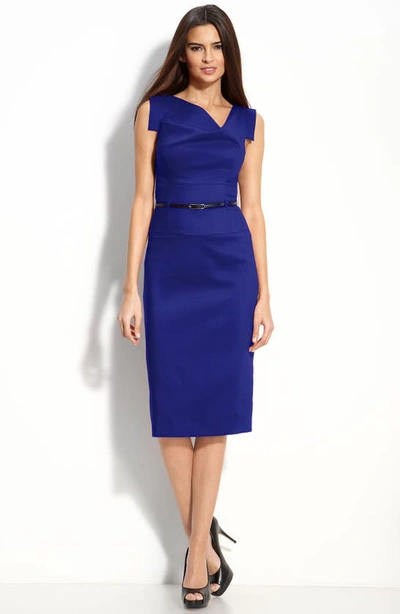 Shop Black Halo Jackie Belted Stretch Gabardine Sheath Dress In Eclipse