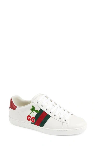 Shop Gucci New Ace Gg Cherry Sneaker In White/ Green/ Red