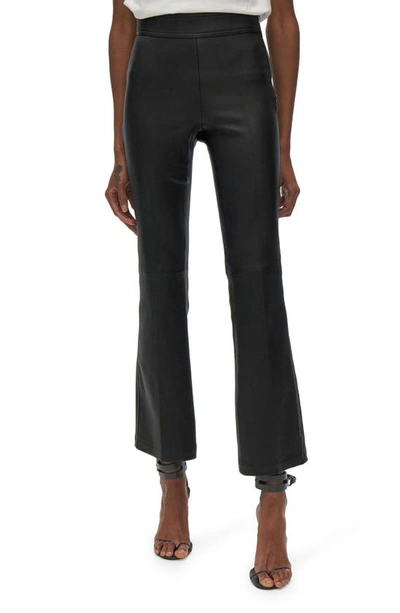 Shop Helmut Lang Crop Flare Leather Pants In Onyx