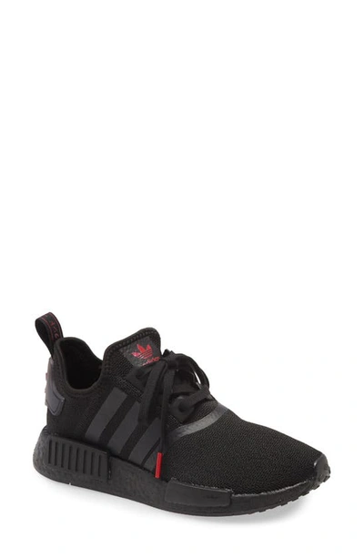 Shop Adidas Originals Nmd R1 Sneaker In Black / Black / Scarlet