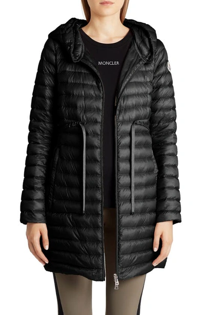 Shop Moncler Barbel Fit & Flare Hooded Down Parka In Black