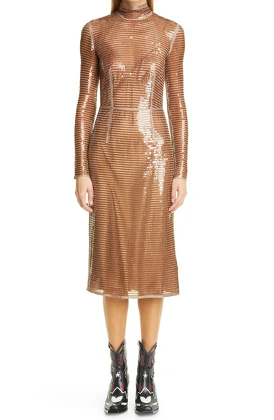 Shop Burberry Sequin Mesh Long Sleeve Dress In Bronze