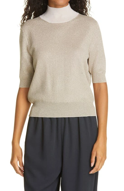 Shop Rachel Comey Metallic Contrast Mock Neck Knit Top In Champagne