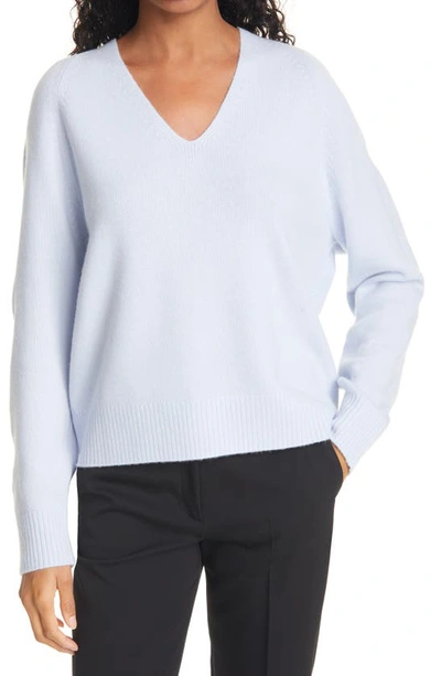 Shop Vince V-neck Ribbed Wool & Cashmere Blend Sweater In Powder Blue