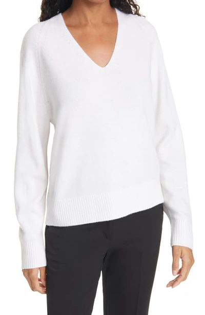 Shop Vince V-neck Ribbed Wool & Cashmere Blend Sweater In Off White