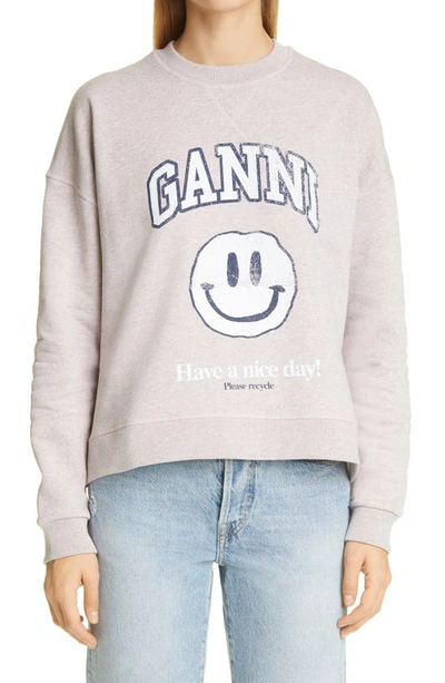 Shop Ganni Isoli Smiley Face Logo Sweatshirt In Pale Lilac