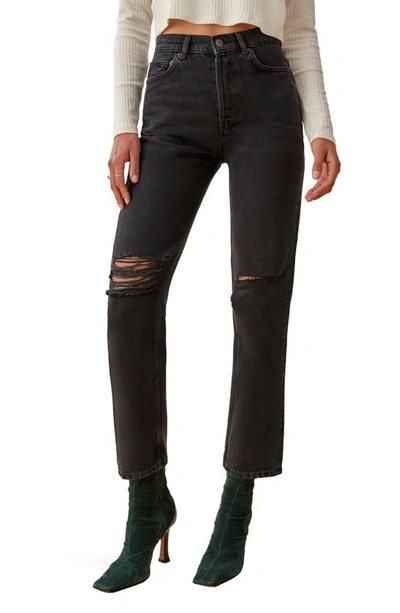 Shop Reformation Cynthia High Waist Relaxed Jeans In Lagoon Destroyed