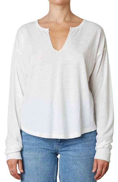 Shop Nia Notched Long Sleeve Jersey Top In White