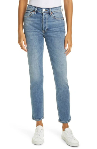 Shop Re/done '80s High Waist Slim Straight Leg Jeans In Medium Blue