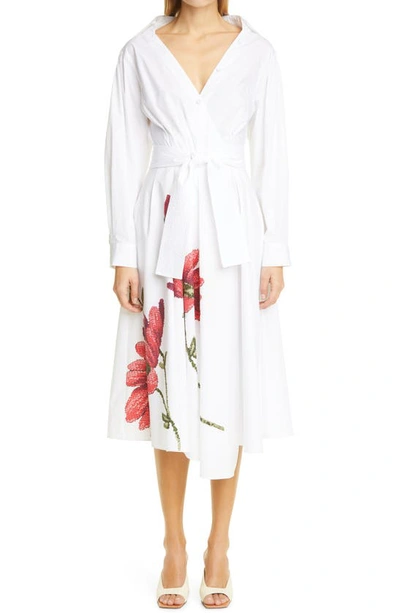 Shop Adam Lippes Print Cotton Poplin Wrap Dress In White Large Daisy