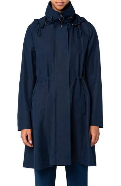 Shop Akris Punto Water Repellent Peplum Hooded Parka In Dark Denim