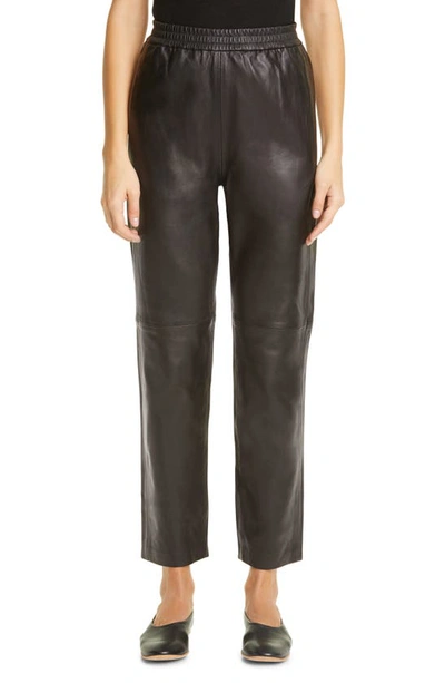 Shop Co Essentials Lambskin Leather Ankle Pants In Black