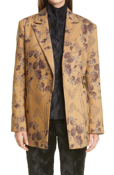 Shop Ganni Brocade Wrap Jacket In Tiger's Eye