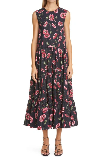 Shop Adam Lippes Floral Print Cotton Poplin Maxi Dress In Black Daisy