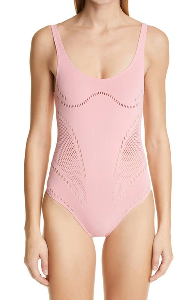 Shop Stella Mccartney Stellawear Perforated One-piece Swimsuit In Light Pink