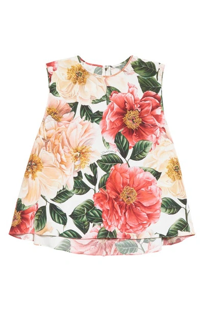 Shop Dolce & Gabbana Floral Print Stretch Cady Swing Top In Pink Camellia