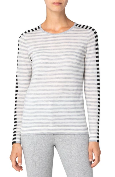 Shop Akris Punto Tricolor Stripe Merino Wool Sweater In Silver-cream-black
