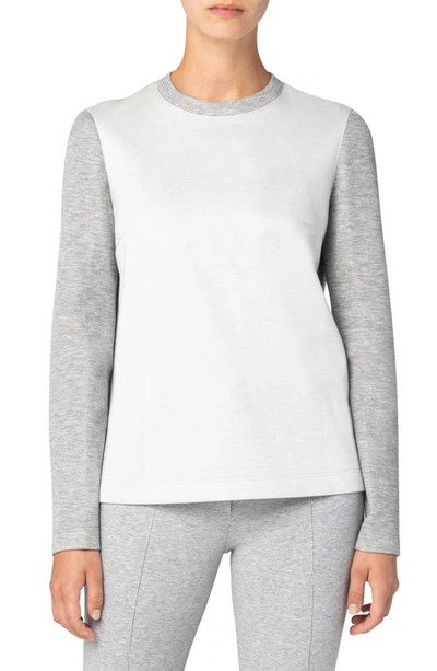 Shop Akris Punto Melange Bonded Jersey Sweatshirt In Silver-cream