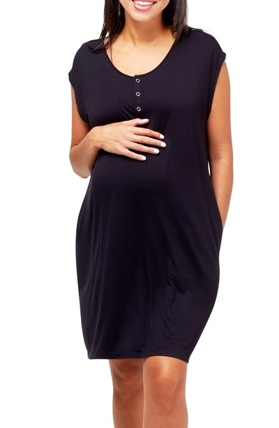 Shop Nom Maternity Clementine Maternity/nursing Nightgown In Black
