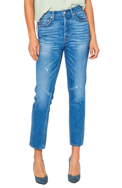 Shop Noend Eve Distressed High Waist Slim Crop Straight Leg Jeans In Agra
