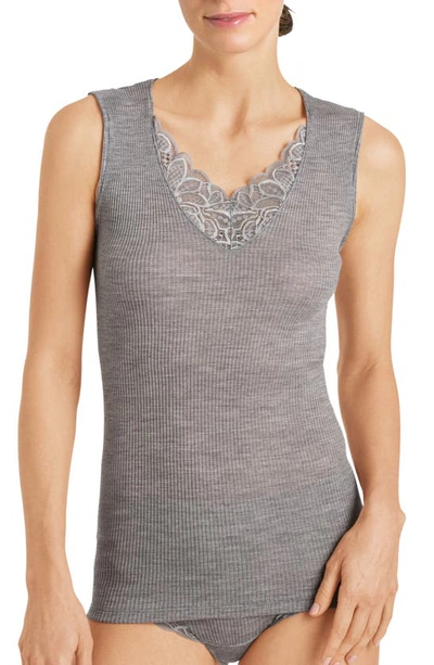 Shop Hanro Karla Wool & Silk Lace Tank Top In Silver